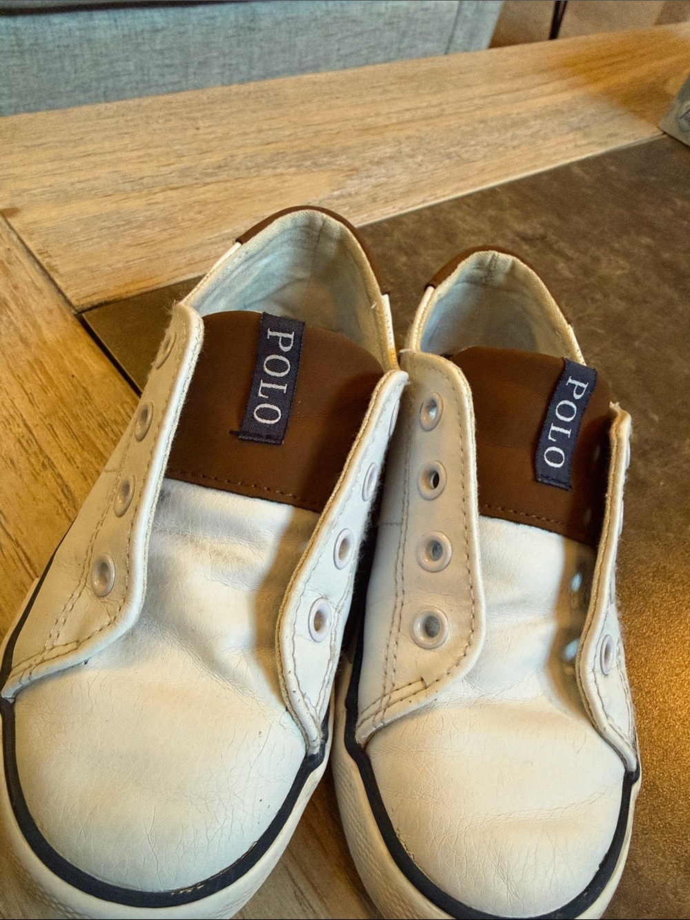 Polo by Ralph Lauren White Kids Lace-Up Sneakers with Navy Logo